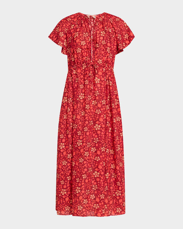 Mikaela Flutter-Sleeve Midi Dress
